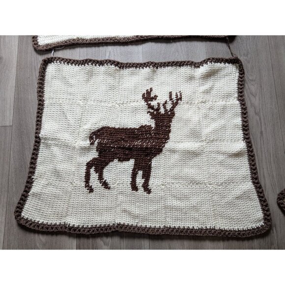 Handmade Crochet Woodland Animal Crochet Squares Set Of 3 Moose Deer Bear Design - Picture 2 of 12